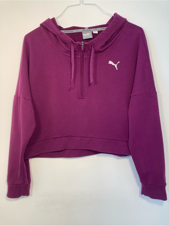Puma Tops - Puma Womens Transition Crop Hoodie Purple 1/4 Zip Pullover Sweatshirt Activewear
